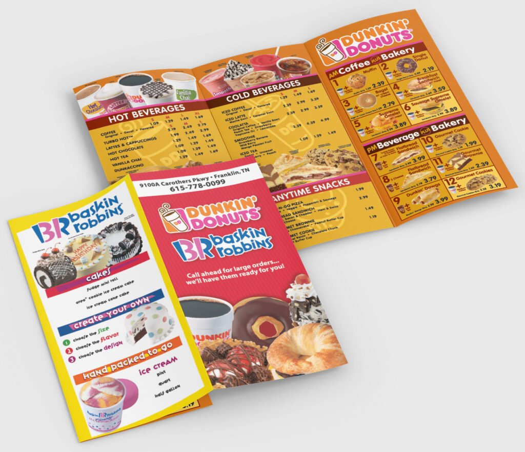 Julie Quigley - Graphic Design Portfolio - QSR Take Away Menu for Dunkin' and Baskin Robbins