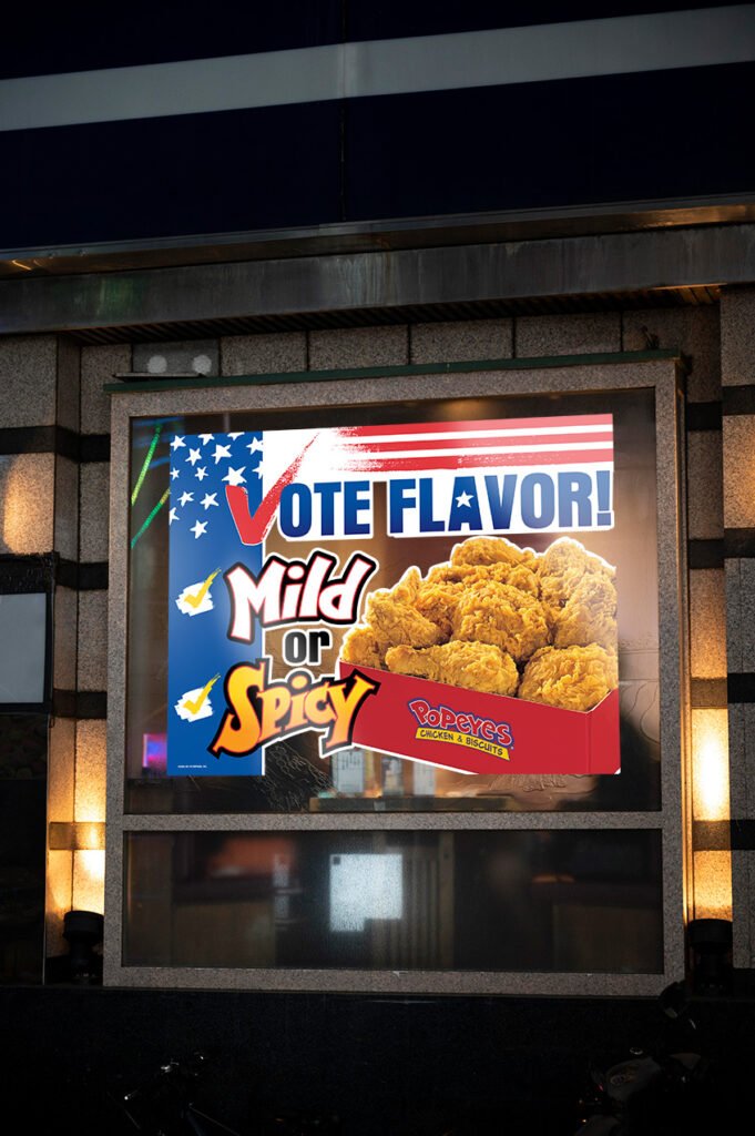 Julie Quigley - Graphic Design Portfolio - QSR Window Cling for Popeyes Restaurant